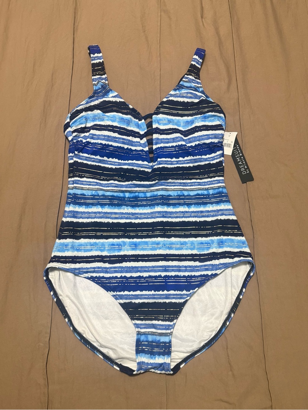NWT Dreamsuit by Miracle Brands Blue Striped One-Piece Swimsuit Size 14